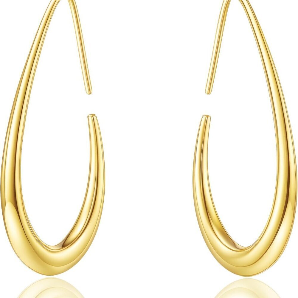 18K Gold Plated Hoop Earrings Women Large Teardrop Stylish Dangle Jewelry
